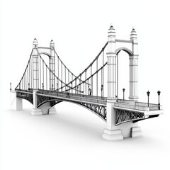 Fototapeta premium Detailed Black And White Illustration Of Suspension Bridge
