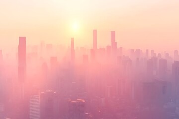 Fototapeta premium Misty City Sunrise: A Pastel Urban Skyline