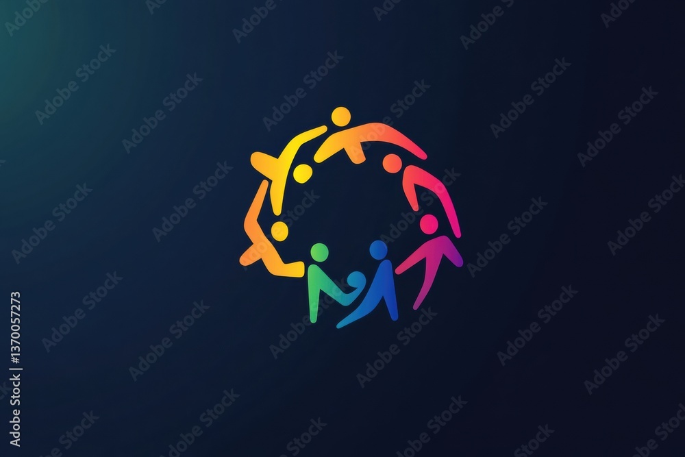 Aufkleber Modern logo depicting human figures in a circular unity symbol with an abstract gradient background showcasing sleek design Generative AI