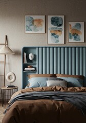 Bedroom with Blue Fluted Headboard