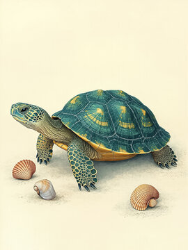 Vintage illustration of turtle with shells