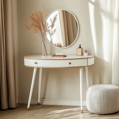 Modern Minimalist Dressing Table: Solid Wood or Gray Fabric with LED-Lit Mirror and Elegant Legs