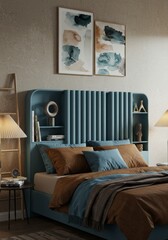 Bedroom with Blue Fluted Headboard