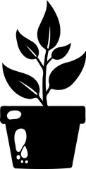 Silhouette Potted Plant Isolated On White Vector