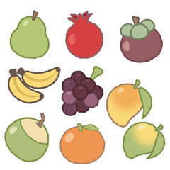 cute summer fruits illustration on transparent background .