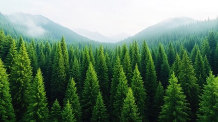 Obraz premium Lush green forest canopy, mountain valley vista