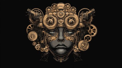 Pixel Art Steampunk Woman Portrait with Intricate Gear Headpiece
