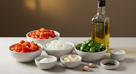 Recipe Ingredients Laid Out Neatly Mise en Place Flat Lay