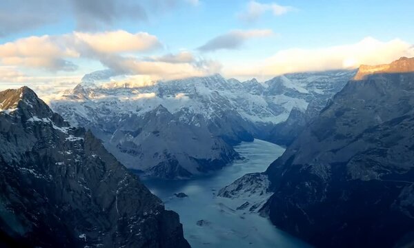A view of a mountain range from an airplane