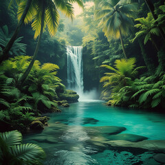 waterfall in tropical jungle