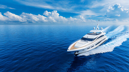 White Luxury Yacht Sailing on a Vivid Blue Ocean Under a Sunny Sky