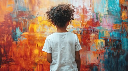 Obraz premium A child painting on a large canvas in an art class, expressing creativity