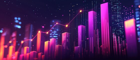 Futuristic Financial Analysis Dashboard Visualization Urban Cityscape Digital Art Nighttime High-Tech Concept