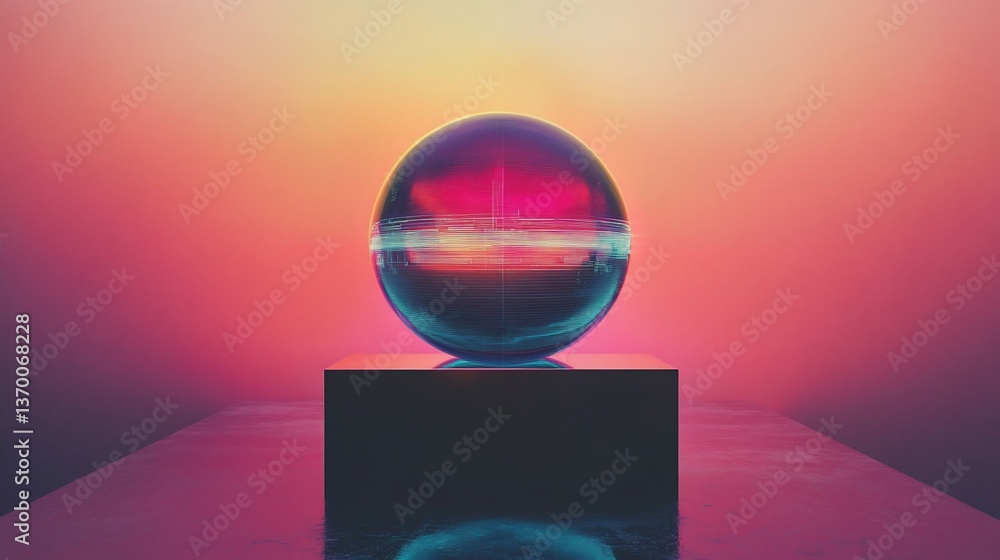 Poster abstract sphere on a pedestal with a gradient background and subtle texture