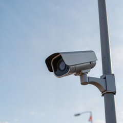 Professional surveillance camera mounted on pole, security technology