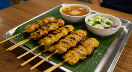 Grilled Thai Satay Skewers with Peanut Sauce and Relish