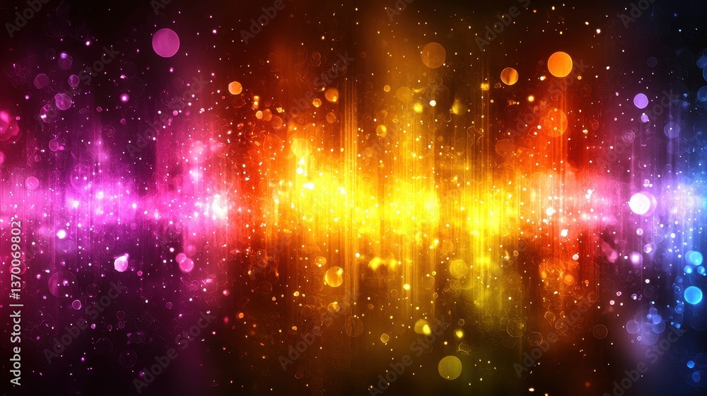 Poster vibrant colorful abstract light waves with bokeh and sparkles