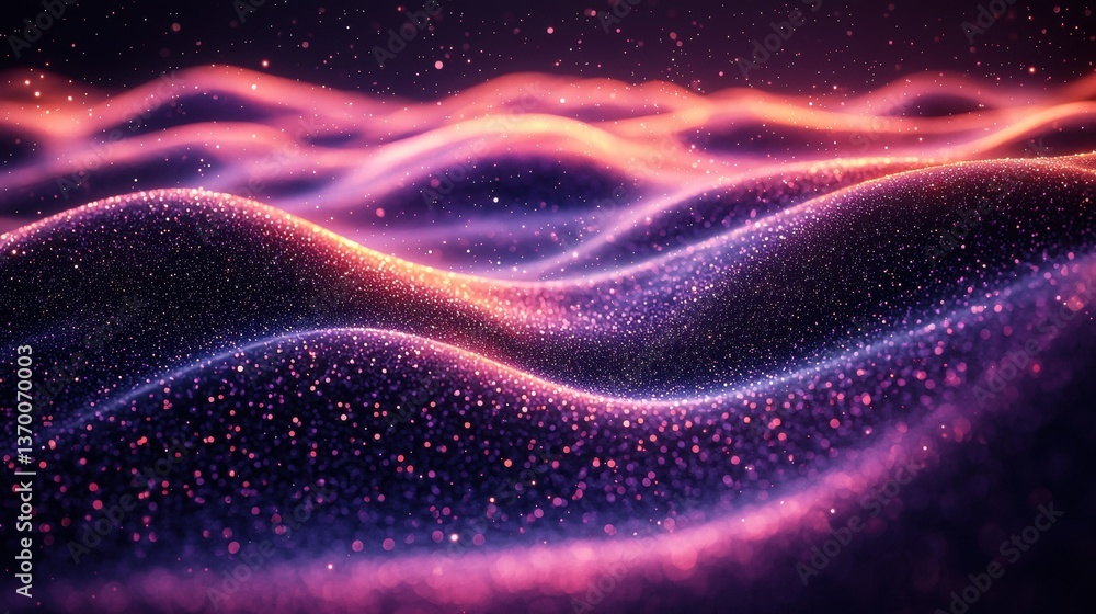 Poster abstract glowing waves with sparkles in a mystical gradient scene