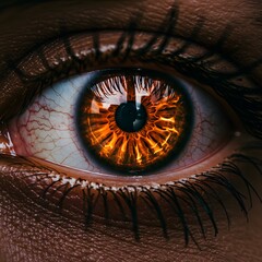 Fiery Gaze: Close-up of an Intense Human Eye