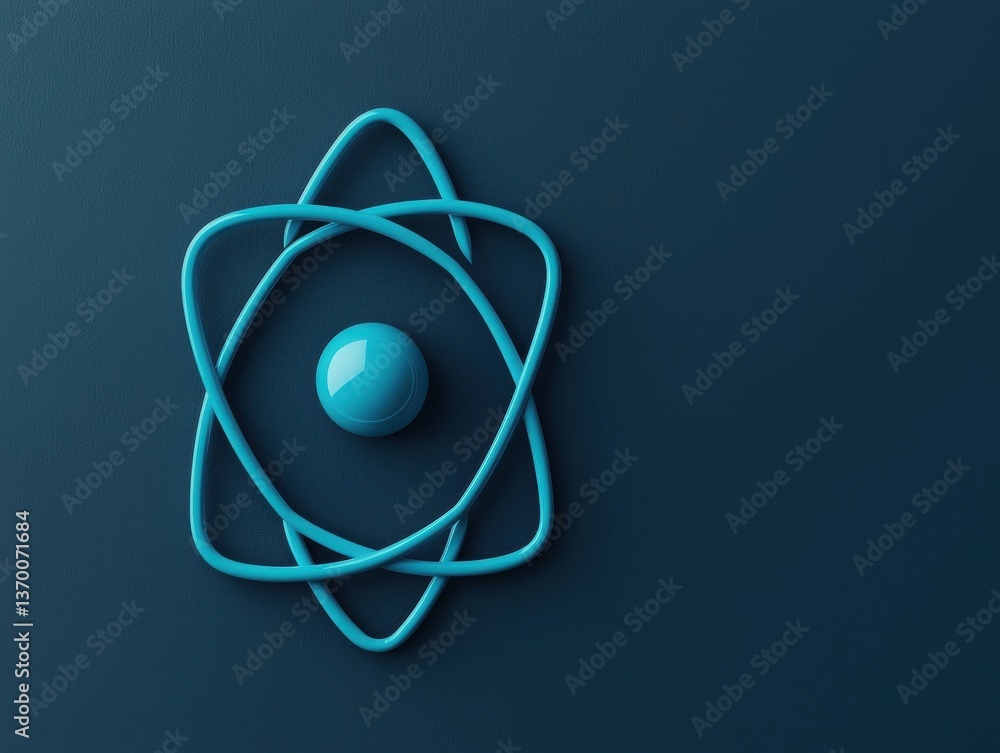 Poster abstract blue atom model with smooth lines and shiny sphere effect