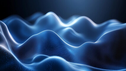 Obraz premium Tech product marketing background design - minimalistic and modern digital waves background, smooth gradient of deep blue and silver, featuring flowing particle trails representing data movement