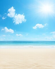 Obraz premium Sunny Day at Tranquil Beach with Blue Sky and White Clouds