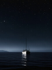 A solitary boat under the night sky