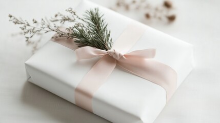 Elegant holiday gift wrapped in white paper