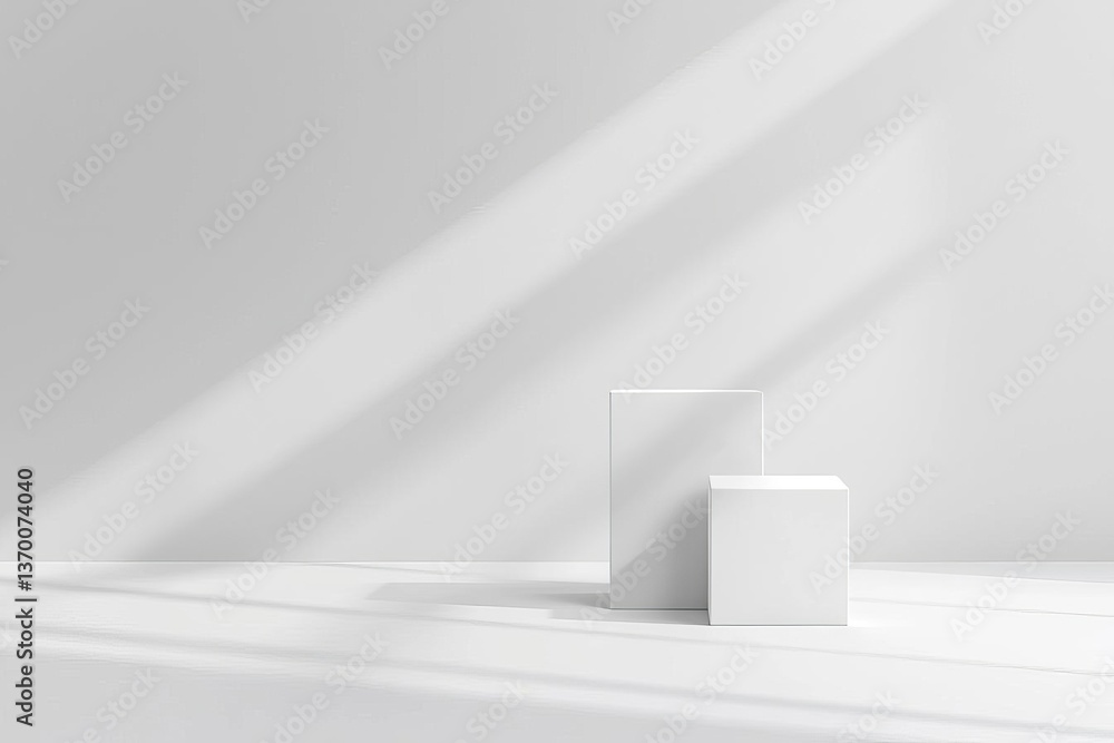 Aufkleber minimalist scene with white cubes casting soft shadows in a bright space.