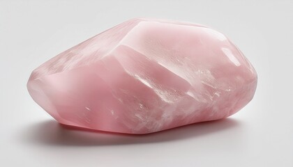 白い背景の上に配置されたシンプルなローズクォーツの原石