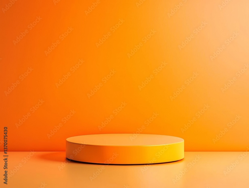 Poster a minimalist orange background with a circular platform for presentations.