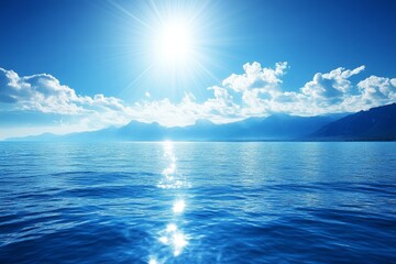 Obraz premium Bright Sunlight Reflecting on Calm Ocean Water Under Blue Sky