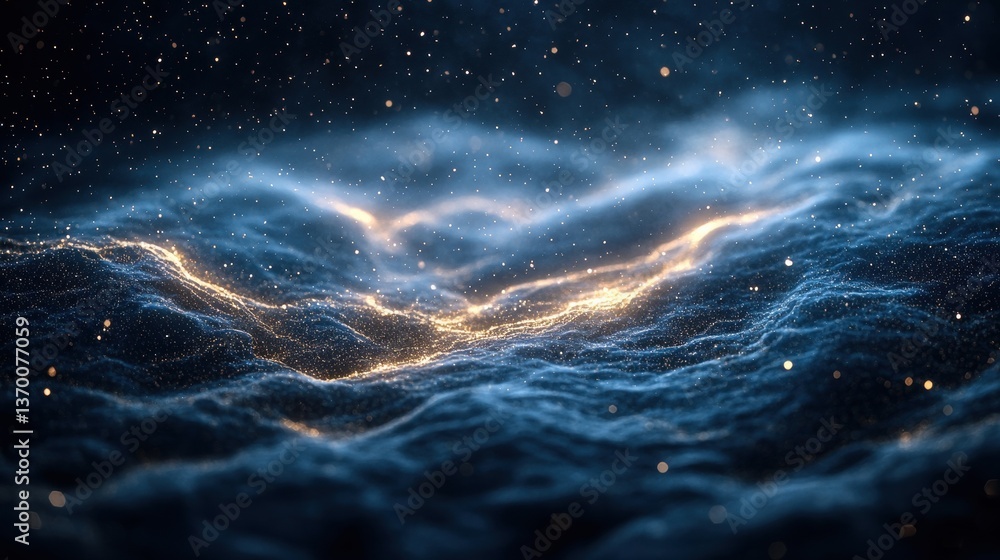 Poster ethereal digital wave with glowing particles and mystical elements