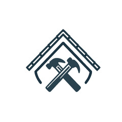 Simple Roofer Logo With Crossed Roofing Tools (Hammer)