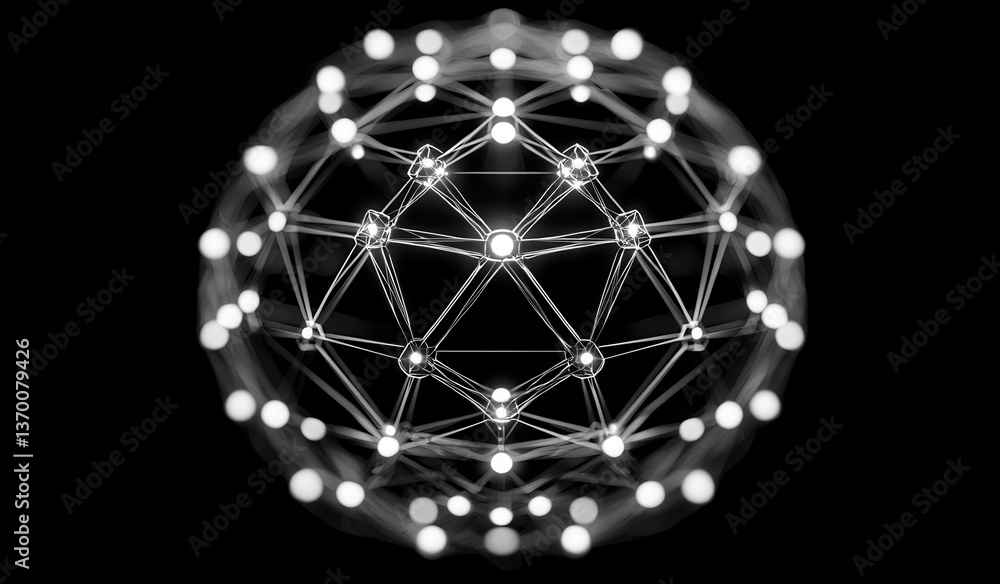 Aufkleber futuristic geometric structure with connected nodes on black background