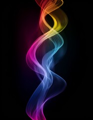 Naklejka premium 暗い背景の中に、流れるようなカラフルな煙の軌跡で表現された抽象的な音波のイメージ