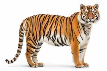 Naklejka premium Majestic Tiger Standing on White Background for Wildlife Photography