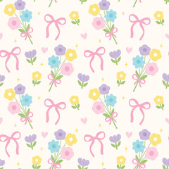 Cute Pastel Spring Flower Seamless Pattern, Coquette Aesthetic Delicate Pastel Wallpaper