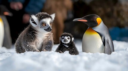 Obraz premium Lemur, Penguin, Snow, Zoo