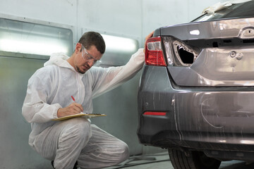 Painting car parts concept. Metal part of frame car. Automotive paint services. Quality auto body...