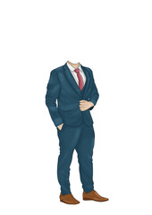 Formal Indian Man Caricature template in Navy Suit and Red Tie &ndash; Png for Business, Wedding & Stylish Portrait Artwork
