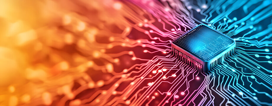 vibrant microchip surrounded by colorful circuit patterns symbolizes secure online connections and advanced technology - Powered by Adobe
