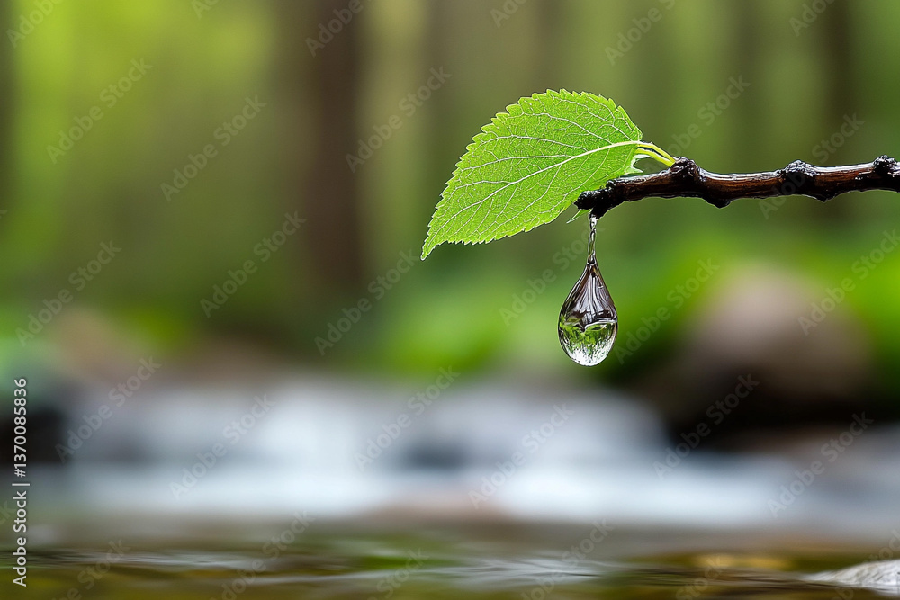 Poster natural spring bubbling up from the ground creating a serene atmosphere in a lush forest area