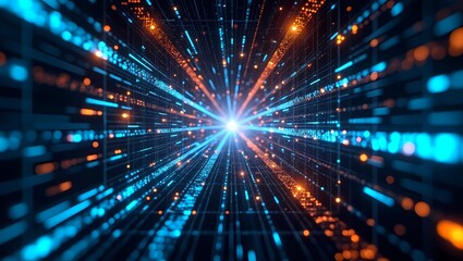 Obraz premium Immersive Quantum Tunnel: Abstract 3D Animation of Virtual Reality and Data Networks