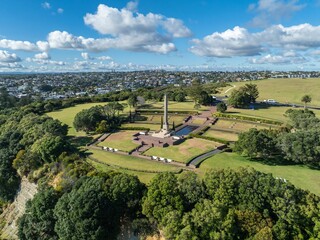 Aerial view of Michael Joseph Savage Memorial. People visit the park to reflect and enjoy the views...