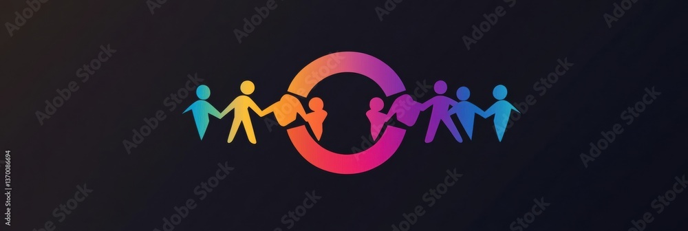 Leinwandbilder minimalistic logo of human figures forming unity symbol with abstract gradient background in modern 