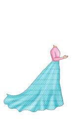 Elegant Indian Female Caricature &ndash; Pink Blouse & Blue Lehenga Vector for Bridal Designs & Cultural Art