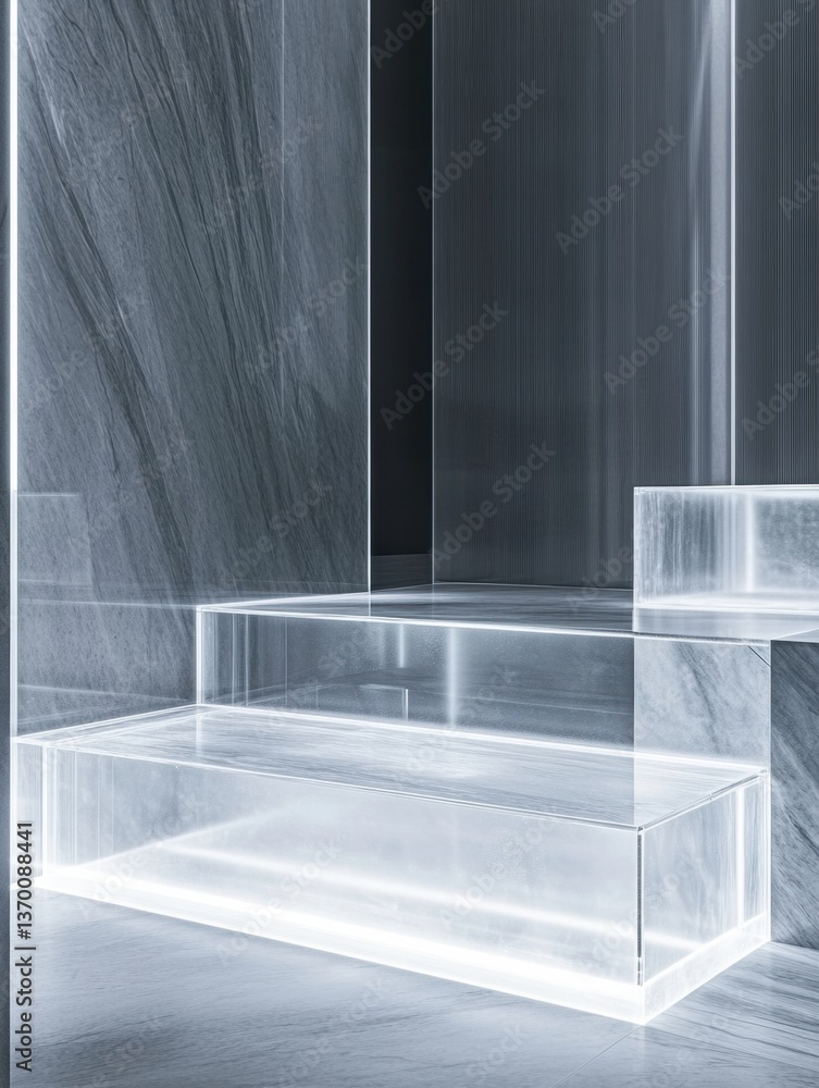 Leinwandbilder futuristic architecture installation features transparent glass panels with soft glowing edges, crea