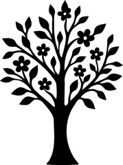 Obraz premium Stylized Black Tree Silhouette with Floral Accents