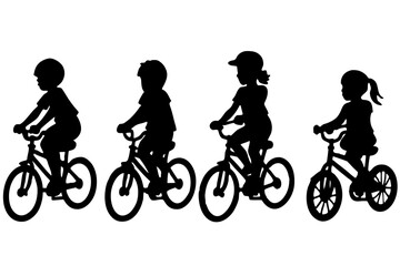 Obraz premium set of Child Riding Bicycle silhouette vector illustration